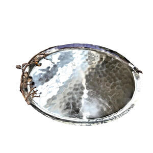 Vintagebronzed metal Floral Branch Oval silver Platter Hammered Finish